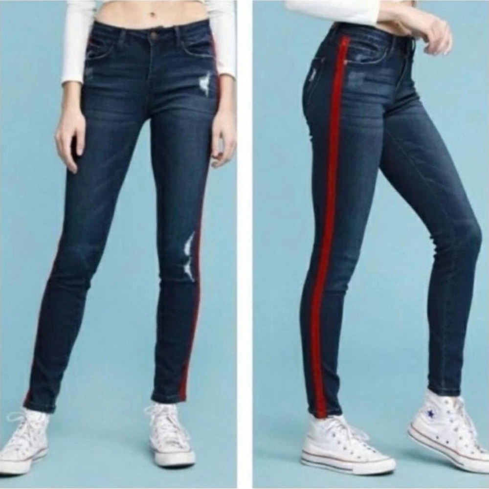 Judy Blue Skinny Red Velvet Trim Midrise Jeans Size 13/31
